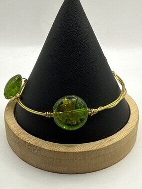 Lime Green Acrylic Bead Wire Wrapped Gold Bangle Bracelet Boutique